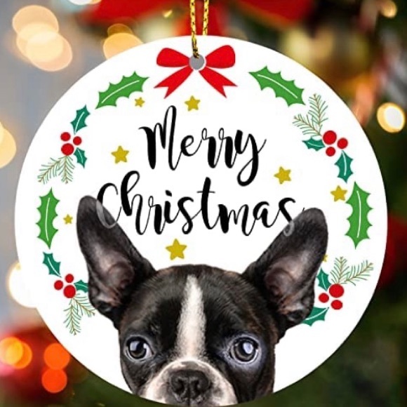 🐕 Boston Terrier Acrylic Keepsake Christmas Ornament Dog Bead Collectible - Picture 6 of 8